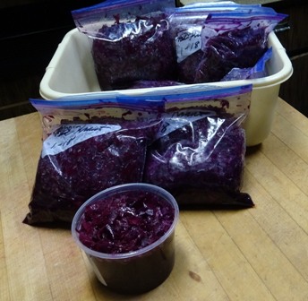 fermented red cabbage in easy zip lock bags